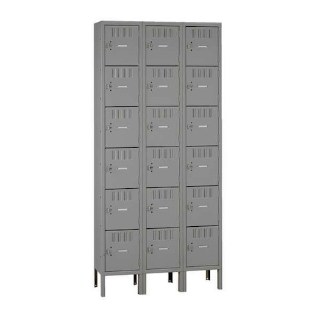 Box Locker, 36 in W, 12 in D, 78 in H, (3) Wide, (6) Tier, Gray MPN:BK6-121212-3 MED GR