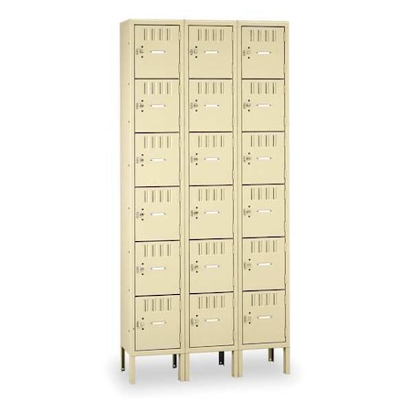Box Locker, 36 in W, 15 in D, 78 in H, (3) Wide, (6) Tier, Sand MPN:BK6-121512-3SD
