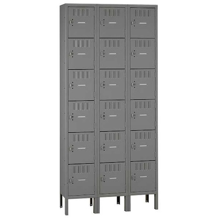 Box Locker, 36 in W, 18 in D, 78 in H, (3) Wide, (6) Tier, Gray MPN:BK6-121812-3MG