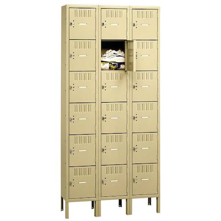 Box Locker, 36 in W, 18 in D, 78 in H, (3) Wide, (6) Tier, Sand MPN:BK6-121812-3SD