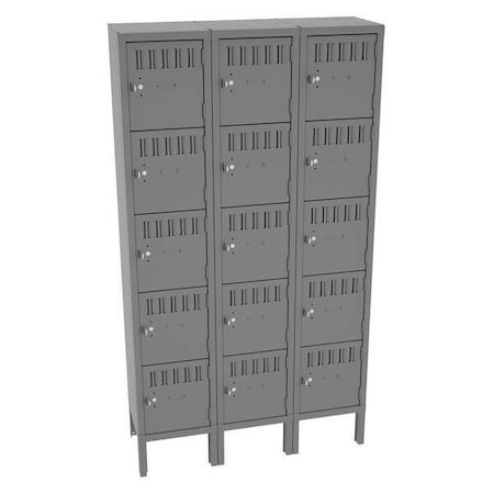 Box Locker, 36 in W, 12 in D, 66 in H, (3) Wide, (5) Tier, Gray MPN:BS5-121212-3MG