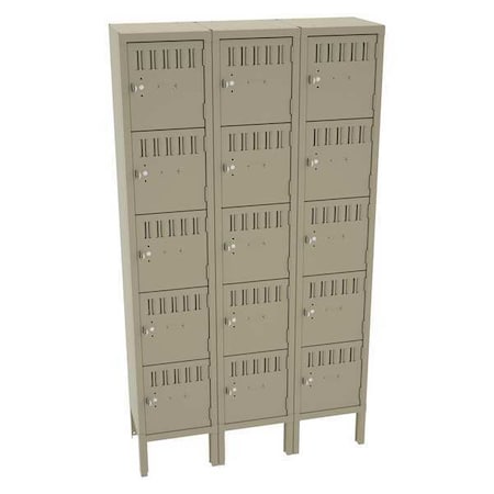Box Locker, 36 in W, 12 in D, 66 in H, (3) Wide, (5) Tier, Sand MPN:BS5-121212-3SD