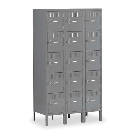 Box Locker, 36 in W, 15 in D, 66 in H, (3) Wide, (5) Tier, Gray MPN:BS5-121512-3MG