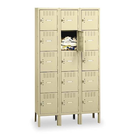 Box Locker, 36 in W, 15 in D, 66 in H, (3) Wide, (5) Tier, Sand MPN:BS5-121512-3SND