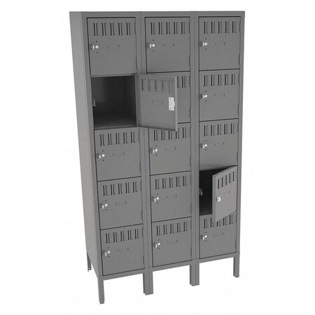 Box Locker, 36 in W, 18 in D, 66 in H, (3) Wide, (5) Tier, Gray MPN:BS5-121812-3MG