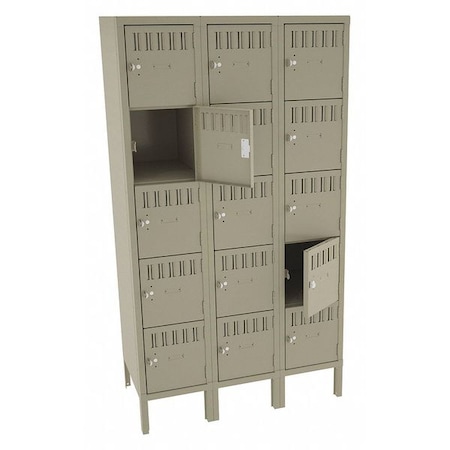 Box Locker, 36 in W, 18 in D, 66 in H, (3) Wide, (5) Tier, Sand MPN:BS5-121812-3SD