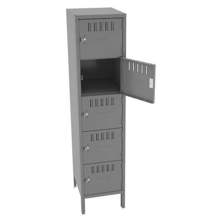 Box Locker, 15 in W, 18 in D, 66 in H, (1) Wide, (5) Tier, Gray MPN:BS5-151812-1MG