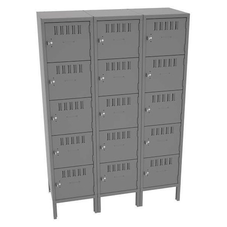 Box Locker, 45 in W, 18 in D, 66 in H, (3) Wide, (5) Tier, Gray MPN:BS5-151812-3MG