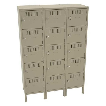Box Locker, 45 in W, 18 in D, 66 in H, (3) Wide, (5) Tier, Sand MPN:BS5-151812-3SD