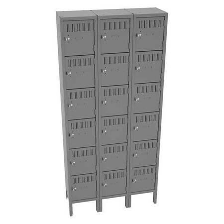 Box Locker, 36 in W, 12 in D, 78 in H, (3) Wide, (6) Tier, Gray MPN:BS6-121212-3MG