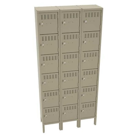 Box Locker, 36 in W, 12 in D, 78 in H, (3) Wide, (6) Tier, Sand MPN:BS6-121212-3SD