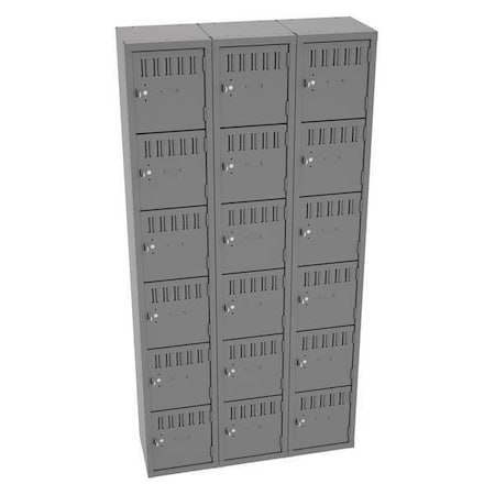 Box Locker, 36 in W, 12 in D, 72 in H, (3) Wide, (6) Tier, Gray MPN:BS6-121212-CMG