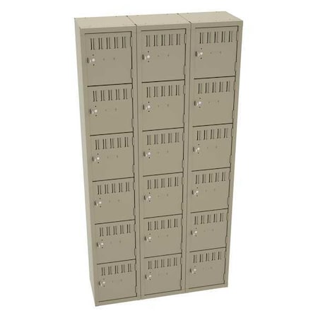 Box Locker, 36 in W, 12 in D, 72 in H, (3) Wide, (6) Tier, Sand MPN:BS6-121212-CSD