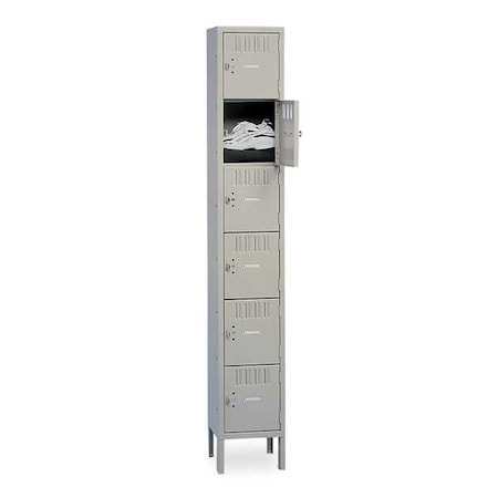 Box Locker, 12 in W, 15 in D, 78 in H, (1) Wide, (6) Tier, Gray MPN:BS6-121512-1MG