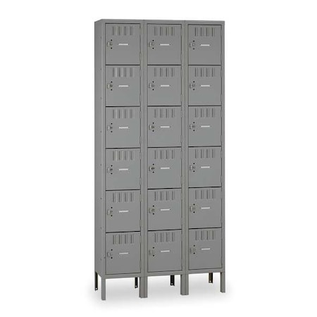 Box Locker, 36 in W, 15 in D, 78 in H, (3) Wide, (6) Tier, Gray MPN:BS6-121512-3MG