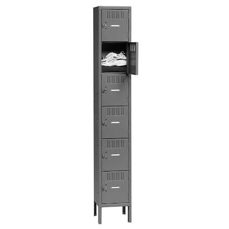 Box Locker, 12 in W, 18 in D, 78 in H, (1) Wide, (6) Tier, Gray MPN:BS6-121812-1MG