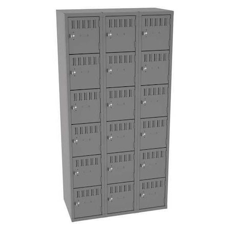 Box Locker, 36 in W, 18 in D, 72 in H, (3) Wide, (6) Tier, Gray MPN:BS6-121812-CMG