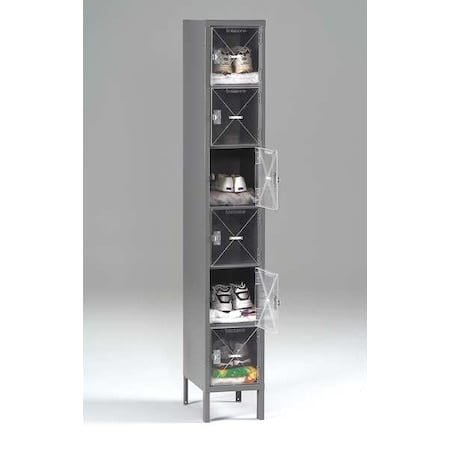 Box Locker, 12 in W, 12 in D, 78 in H, (1) Wide, (6) Tier, Gray MPN:CBL6-121212-1 MED GR