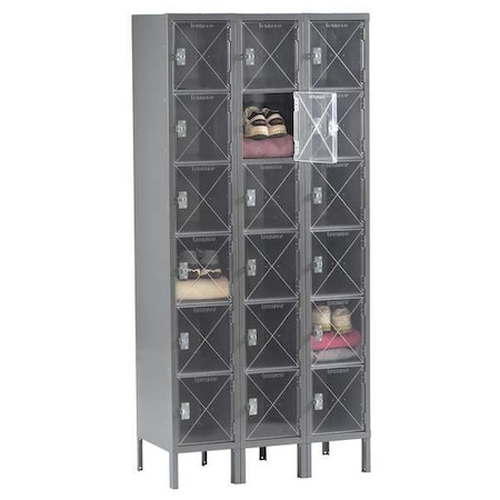 Box Locker, 36 in W, 12 in D, 78 in H, (3) Wide, (6) Tier, Gray MPN:CBL6-121212-3 MED GR
