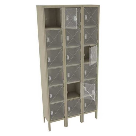 Box Locker, 36 in W, 12 in D, 78 in H, (3) Wide, (6) Tier, Sand MPN:CBL6-121212-3 SAND