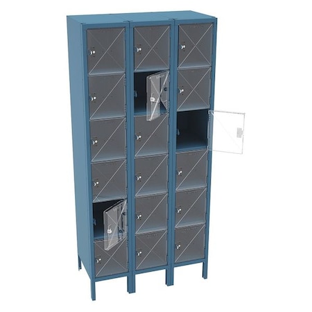 Box Locker, 36 in W, 18 in D, 78 in H, (3) Wide, (6) Tier, Blue MPN:CBL6-121812-3 ACCENT