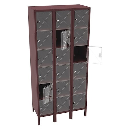 Box Locker, 36 in W, 18 in D, 78 in H, (3) Wide, (6) Tier, Wine MPN:CBL6-121812-3 WINE