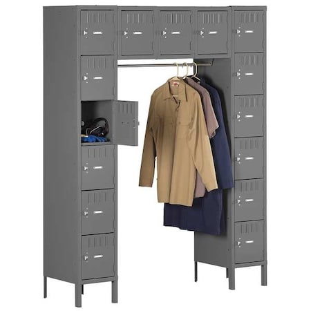 Box Locker Unit with Coat Rod, 60 in W, 18 in D, 78 in H, (5) Wide, (6) Tier, Gray MPN:SRS-601878-1MG