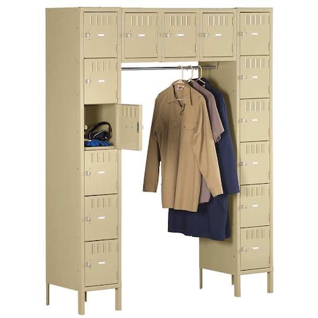 Box Locker Unit with Coat Rod, 60 in W, 18 in D, 78 in H, (5) Wide, (6) Tier, Sand MPN:SRS-601878-1SD