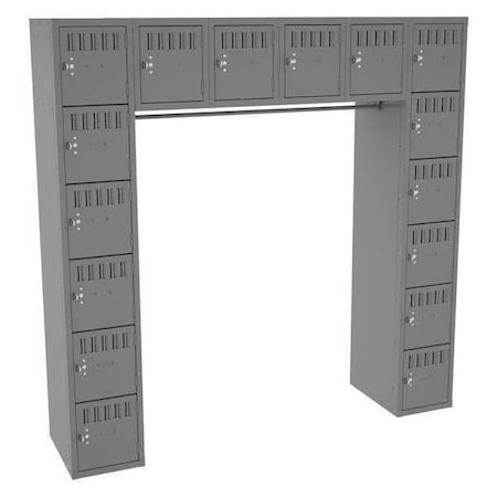 Box Locker Unit with Coat Rod, 72 in W, 18 in D, 72 in H, (6) Tier, (6) Wide, Medium Gray MPN:SRS-721872-AMG