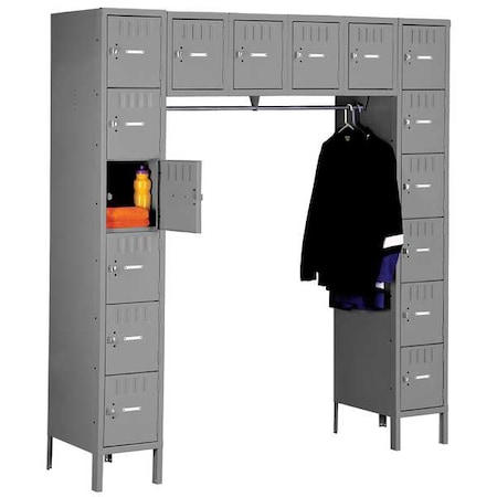 Box Locker Unit with Coat Rod, 72 in W, 18 in D, 78 in H, (6) Tier, (6) Wide, Gray MPN:SRS-721878-1MG