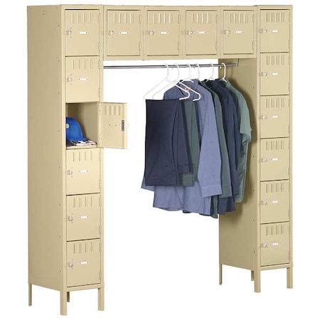 Box Locker Unit with Coat Rod, 72 in W, 18 in D, 78 in H, (6) Tier, (6) Wide, Sand MPN:SRS-721878-1SD
