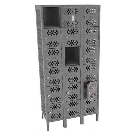 Box Locker, 36 in W, 18 in D, 78 in H, (3) Wide, (6) Tier, Gray MPN:VBL6-1218-3MED GRAY