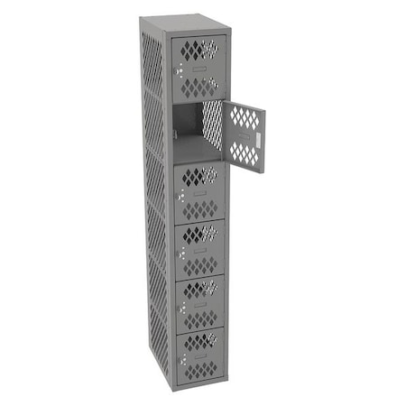 Box Locker, 12 in W, 18 in D, 72 in H, (1) Wide, (6) Tier, Gray MPN:VBL6-1218-AMED GRAY