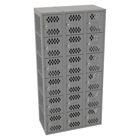 Box Locker, 36 in W, 18 in D, 72 in H, (3) Wide, (6) Tier, Gray MPN:VBL6-1218-CMED GRAY