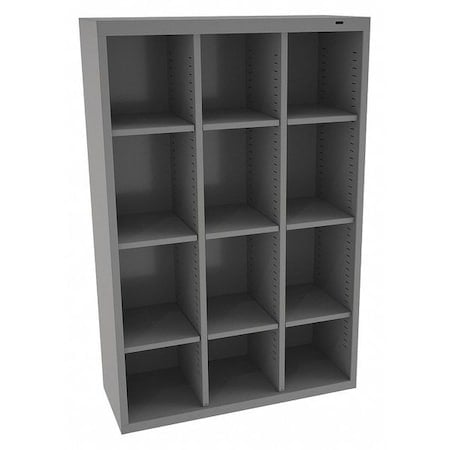Open Bin Cubbie Cabinet, 34.5 in W x 13.5 in D x 52 in H, 12 Compartments, Gray, Steel MPN:CC-52MG