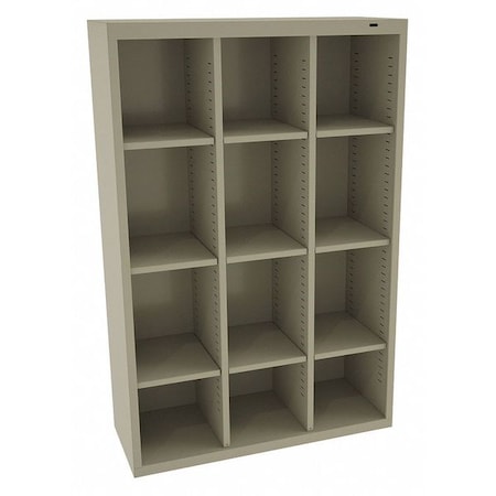 Open Bin Cubbie Cabinet, 34.5 in W x 13.5 in D x 52 in H, 12 Compartments, Sand, Steel MPN:CC-52SD