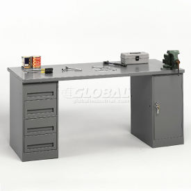 Tennsco® Pedestal Workbench 4 Drawers & Cabinet 72