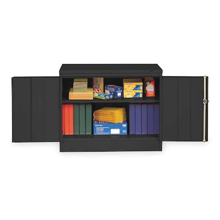 Shelving Storage Cabinet, 30 in H, 36 in W, 18 in D, Swing, Keyed, Black, 2 Shelves, 0 Drawers MPN:3018BK