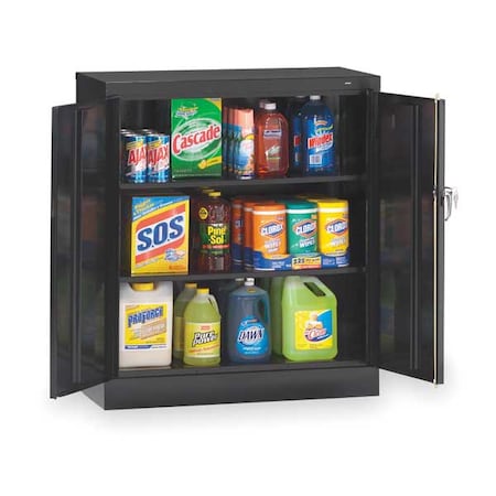 Shelving Storage Cabinet, 42 in H, 36 in W, 18 in D, Swing, Keyed, Black, 2 Shelves, 0 Drawers MPN:4218BK