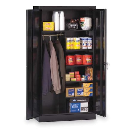 Combo Wardrobe Storage Cabinet, 72 in H, 36 in W, 18 in D, Swing, Keyed, Black, 5 Shelves, 0 Drawers MPN:7214BK