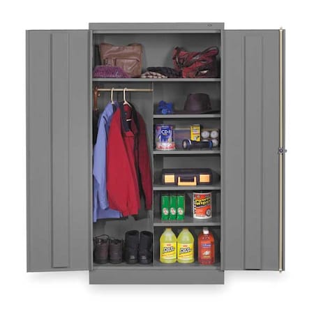 Combo Wardrobe Storage Cabinet, 72 in H, 36 in W, Swing, Keyed, Medium Gray, 5 Shelves, 0 Drawers MPN:7214MGY