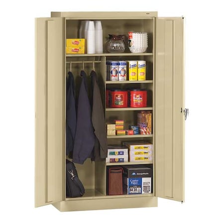 Combo Wardrobe Storage Cabinet, 72 in H, 36 in W, 18 in D, Swing, Keyed, Champagne/Putty, 5 Shelves MPN:7214PY