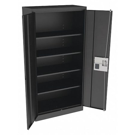 Shelving Storage Cabinet, 72 in H, 36 in W, 18 in D, Recessed Pull, Electronic Keypad, Black MPN:7218ELBK
