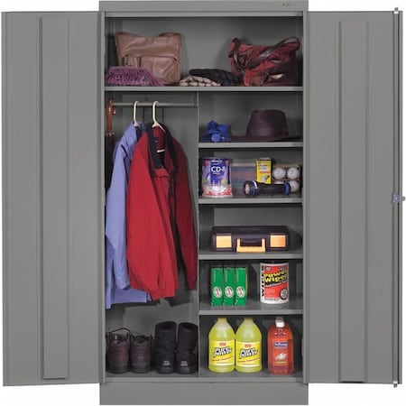 Combo Wardrobe Storage Cabinet, 72 in H, 36 in W, 24 in D, Swing, Keyed, Medium Gray, 5 Shelves MPN:7220 MED GRAY