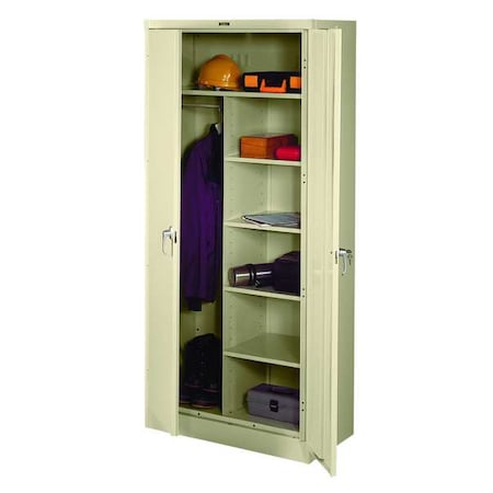 Combo Wardrobe Storage Cabinet, 78 in H, 36 in W, 18 in D, Swing, Keyed, Putty, 5 Shelves, 0 Drawers MPN:7814PY