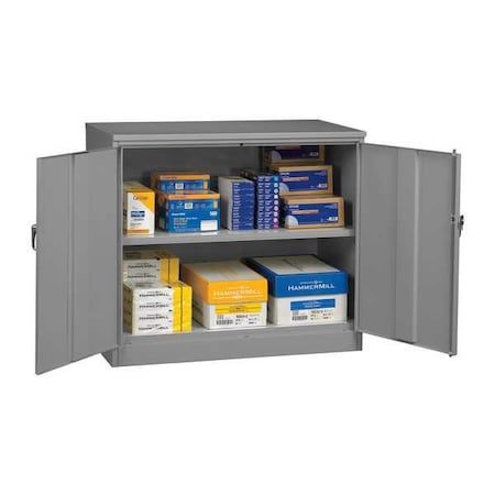 Shelving Storage Cabinet, 42 in H, 48 in W, 18 in D, Swing, Keyed, Medium Gray, 2 Shelves, 0 Drawers MPN:J1842A MED GREY