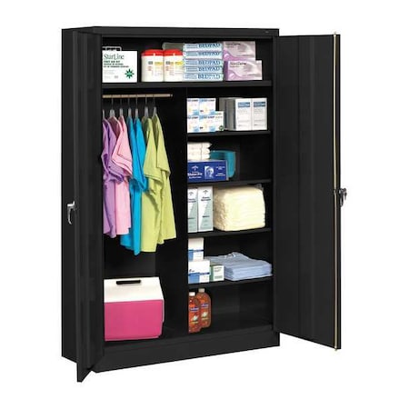 Combo Wardrobe Storage Cabinet, 78 in H, 48 in W, 18 in D, Swing, Keyed, Black, 5 Shelves, 0 Drawers MPN:J1878C BLACK
