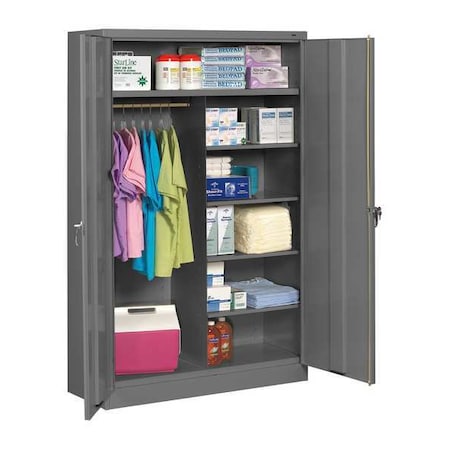 Combo Wardrobe Storage Cabinet, 78 in H, 48 in W, 18 in D, Swing, Keyed, Medium Gray, 5 Shelves MPN:J1878C MED GREY
