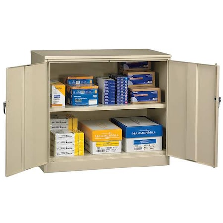 Shelving Storage Cabinet, 42 in H, 48 in W, Swing, Keyed, Champagne/Putty, 2 Shelves, 0 Drawers MPN:J2442A-PY