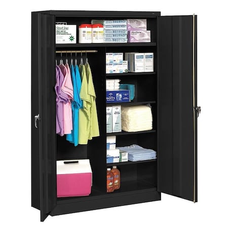 Combo Wardrobe Storage Cabinet, 78 in H, 48 in W, Swing, Keyed, Black, 5 Shelves, 0 Drawers MPN:J2478SUC BLACK